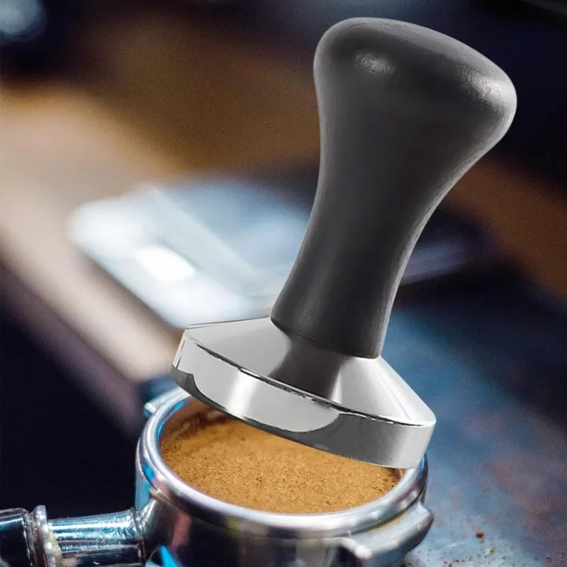 Professional Espresso Coffee Tamper Stainless Steel Flat Base Barista Coffee Bean Press Tool with Handle for Perfect Tamping