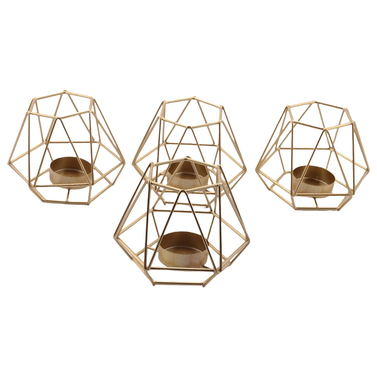 4 Pcs Metal Geometric Design Tea Light Votive Candle Holders, Hollow Tealight Candle Holders for Wedding Home Decoration