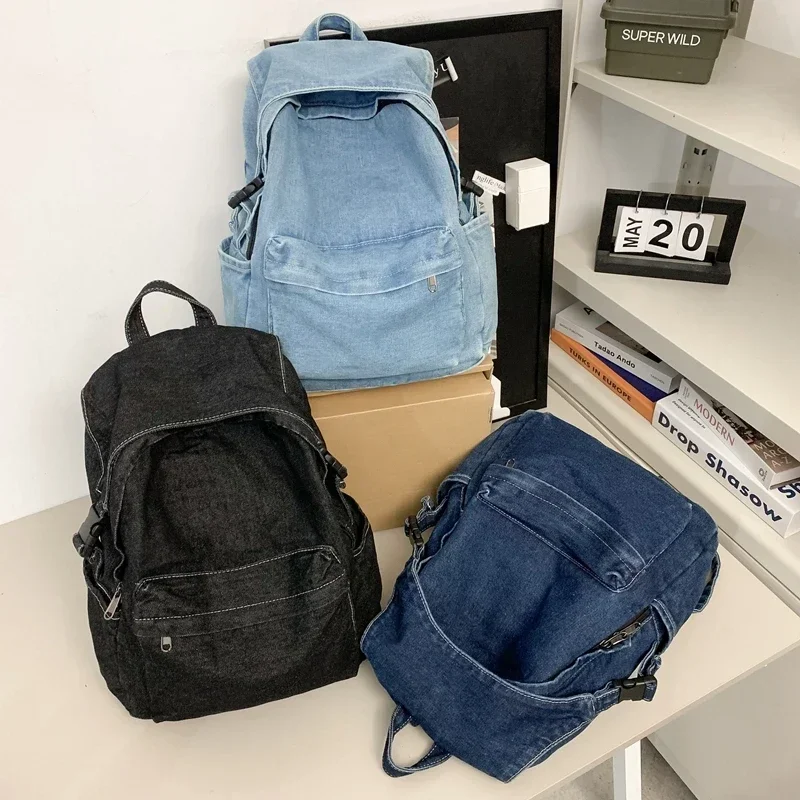 Sacs à dos en denim avec fermeture éclair pour femmes, cartables simples, grande capacité, décontracté, polyvalent, solide, haute qualité, offre spéciale, 2024