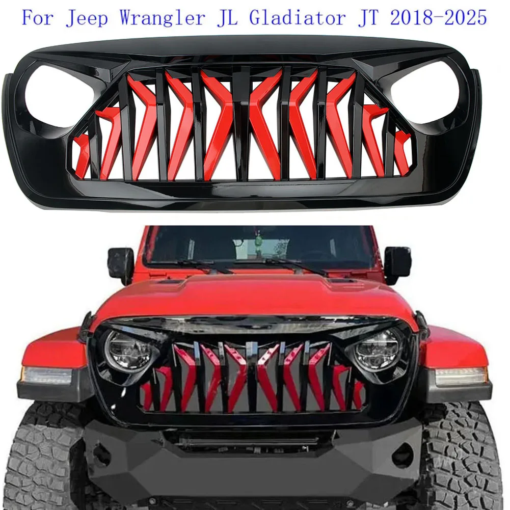 

Off Road 4x4 Exterior Accessories Front Bumper SHARK Mask Grille Mesh Racing Grills For 2018-2025 Jeep Wrangler JL Gladiator JT