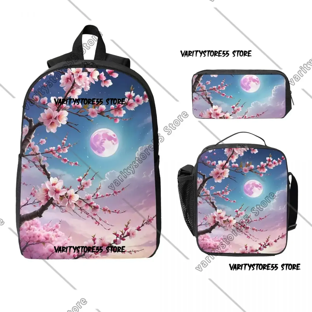 

Sakura Cherry Blossom Flowers Backpack Student Boys Girls BookBag School Bag 3ps Insulated Lunch Bag Pencil Case