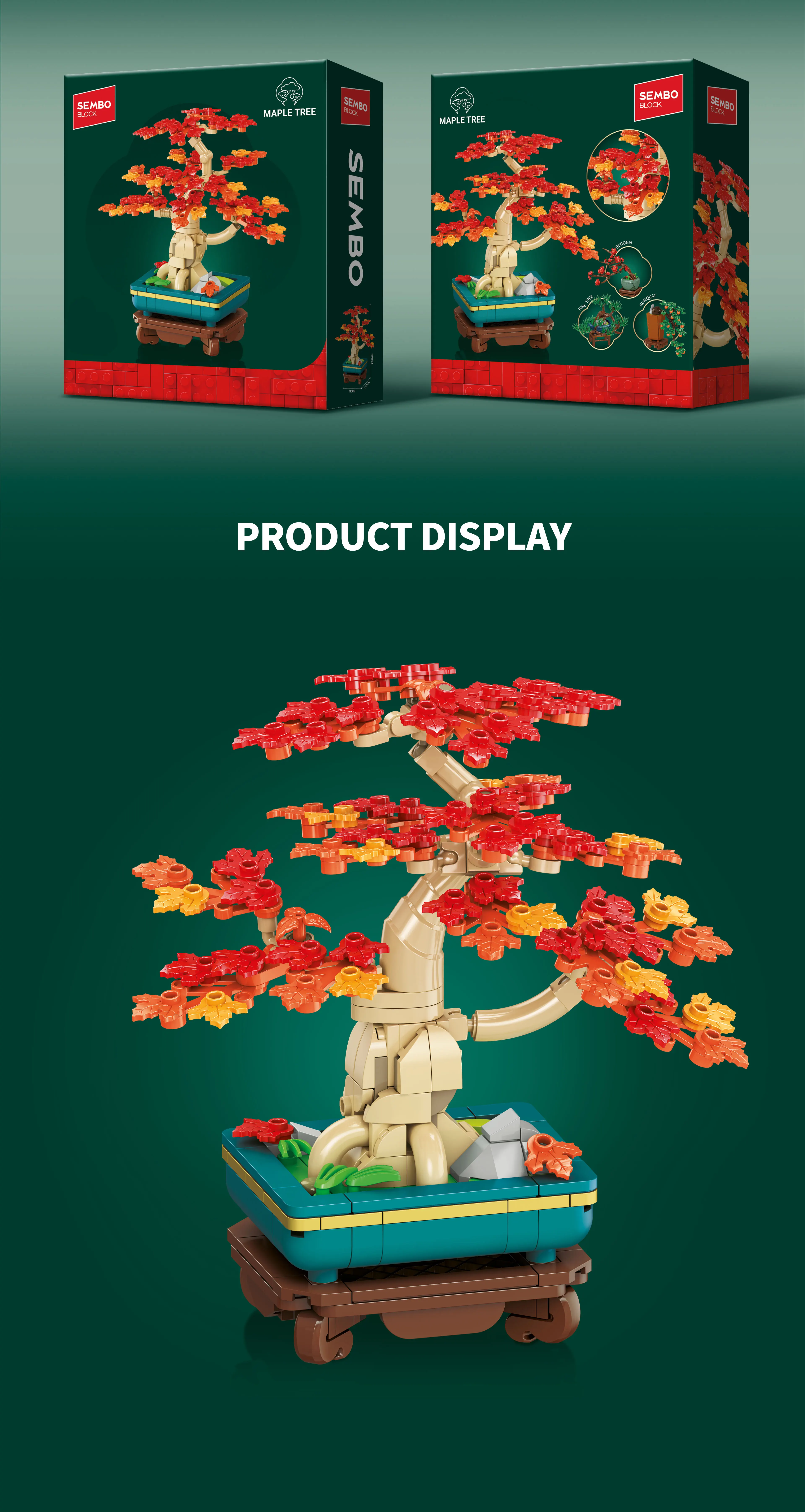 SEMBO Ewige Blumen-Bonsai-Bäume, Bausteine, MOC, Ahorn, Kumquat, Begonie, Kiefer, Topfpflanzen, Modellspielzeug, Heimdekoration, Weihnachtsgeschenk – Detail 2