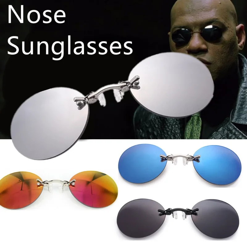 Clip on Nose Sun Glasses Round Rimless Matrix Morpheus Sunglasses Mini Frameless Vintage Men Eyeglasses UV400