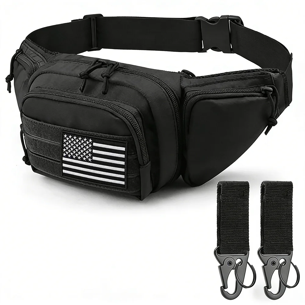 

Tactics Outdoor Sports Multi-function Waist Bag with Badge and Buckle, Nylon Hiking Bike Fishing Phone Bag, Men's Shoulder Bag