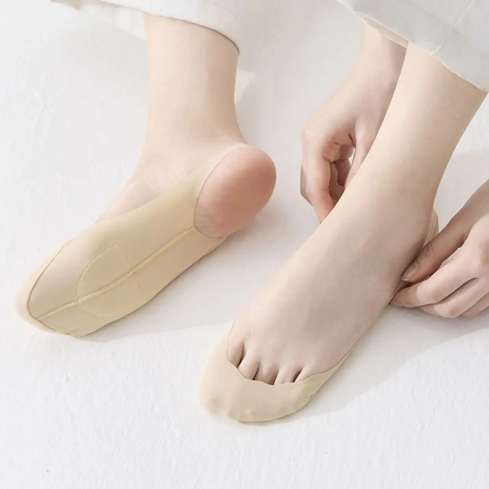 

4Pairs Elastic Ultra-thin Ice Silk Socks Invisible Anti-slip Half Feet Socks Hosiery Shallow Mouth Half Palm Boat Socks Women