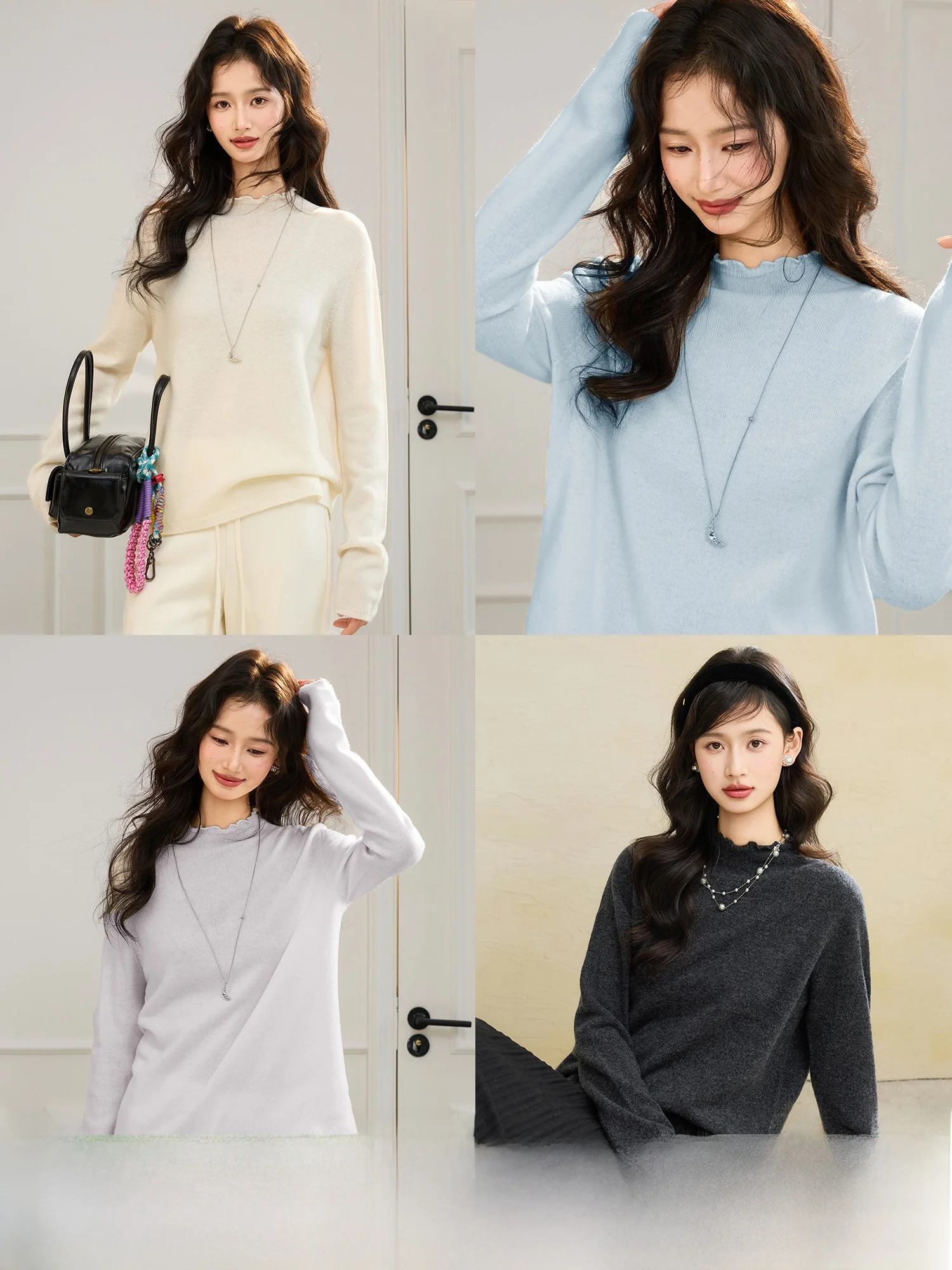 

Petal Ear Mushroom Knitted Sweater Fine Wool Women's Early Spring New Style Embellished Knitwear Comfortable Fit Long Sleeve