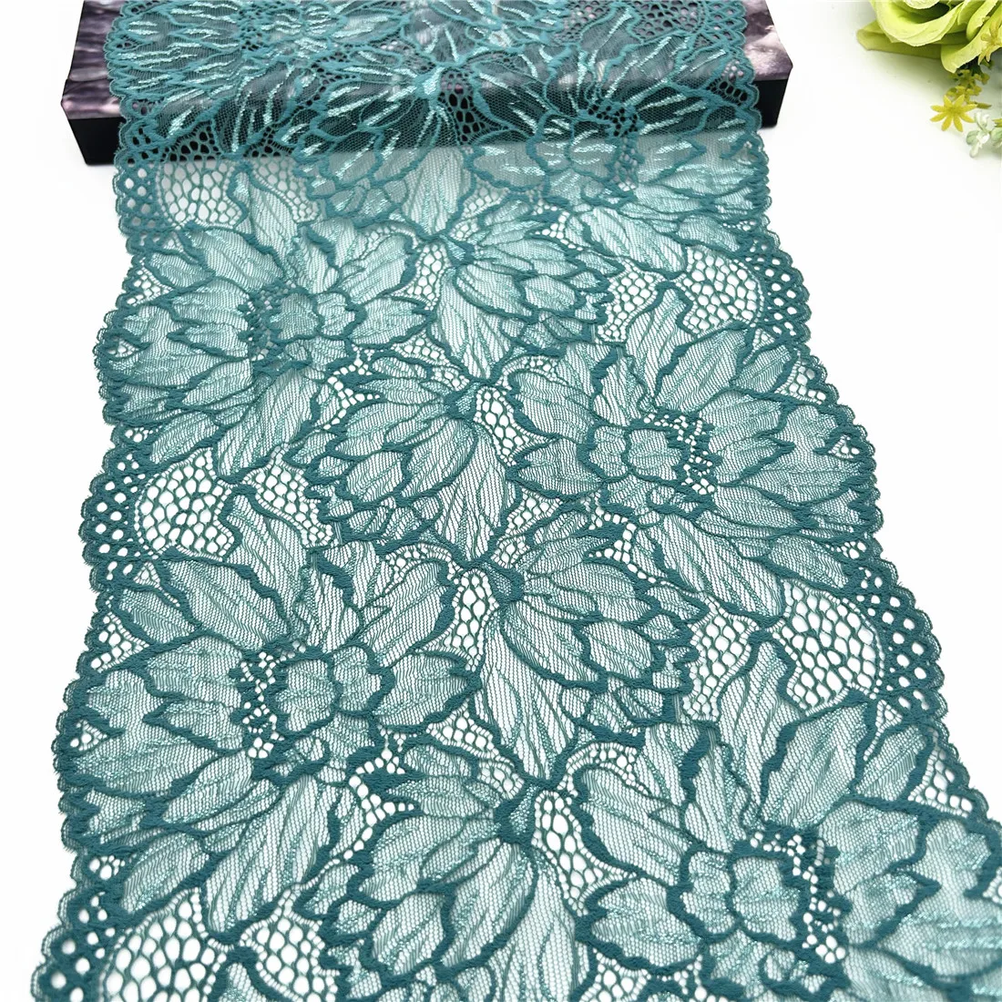 Elastic Lace Guarnição Lingerie com Prata, Costura Artesanato, DIY Vestuário Tecido, Vestido Acessório do Vestuário, Verde Escuro, Verde, 23cm de Largura, 3y/lote