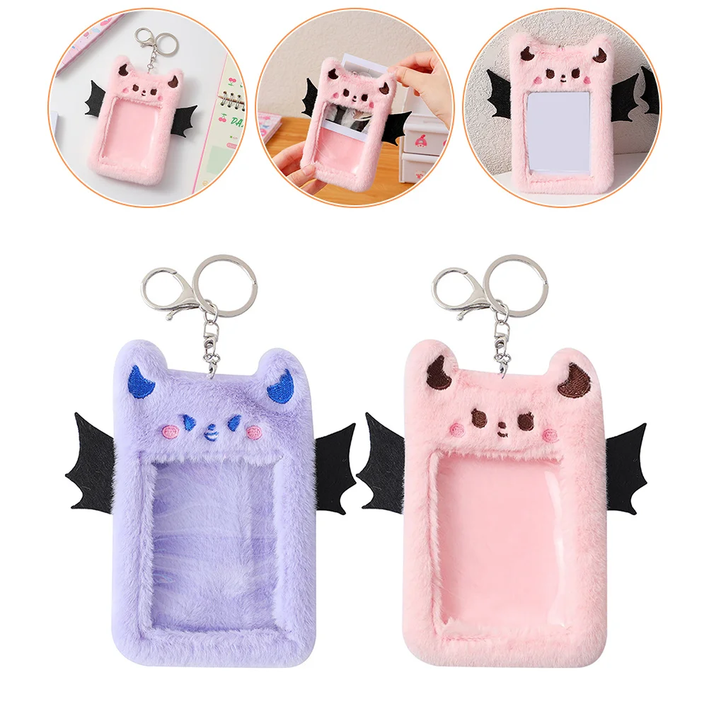 2 Pcs Plush Card Holder Lanyards Id Sleeves Set Protector Alloy Nurse Postcard Keychain Cover