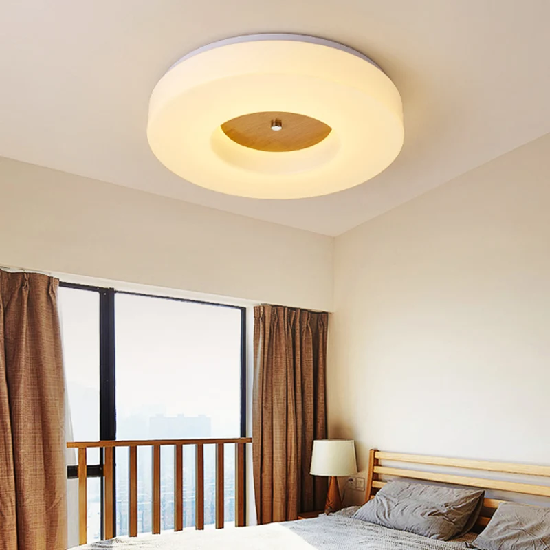 Plafonnier LED Nordic Mars en Bois Chaud pour Chambre à Coucher, Éclairage Circulaire pour Salon, Décoration d'Nik