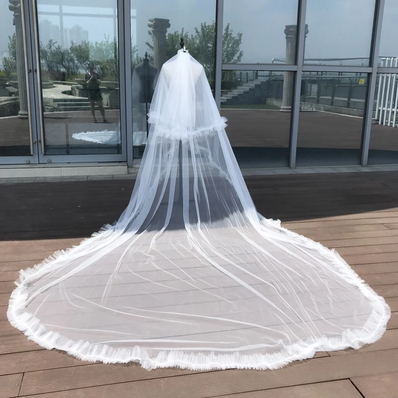 

Ruffles Edge Wedding Veil Bridal Veils 2T Elegant Cover Face Bride Veil With Comb Customized