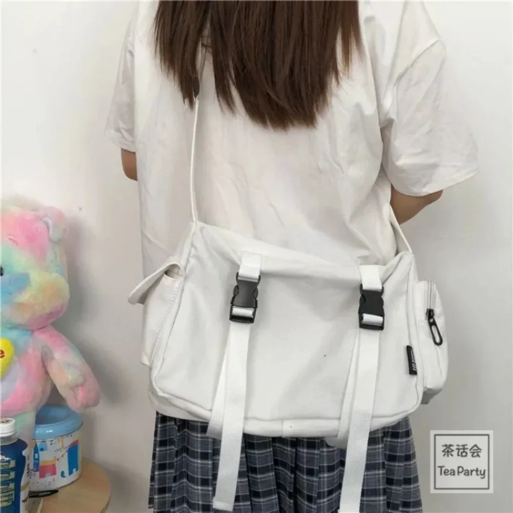 Japanese Harajuku Women Messenger Bag Solid Color Canvas Crossbody Bags Student Large Capacity Handbags Shoulder Bag image 4