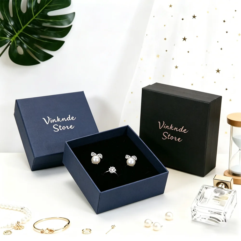 

10/24/30pcs Custom Logo 10x10x3.5cm Jewelry Kraft Box Ring Earrings Studs Pendant Brooch Packaging Gift Organizer Wedding Favors