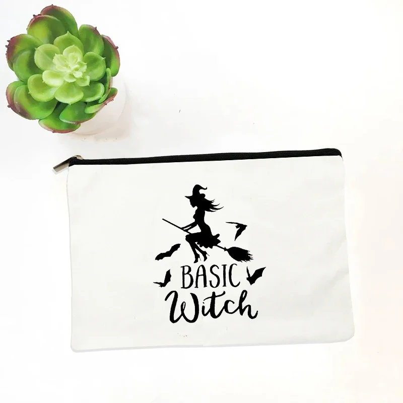 Witch Print Canvas Zipper Makeup Bag Witchcraft Women Travel Lipstick Bag Skincare Storage Organizer Pencil Case Cosmetics Bags