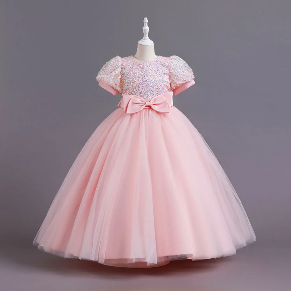 HETISO Princess Vintage Dress Tassel for 5-14T Girls Lantern Sleeve Long Gown Children's Prom Party Wedding Birthday Fashionable