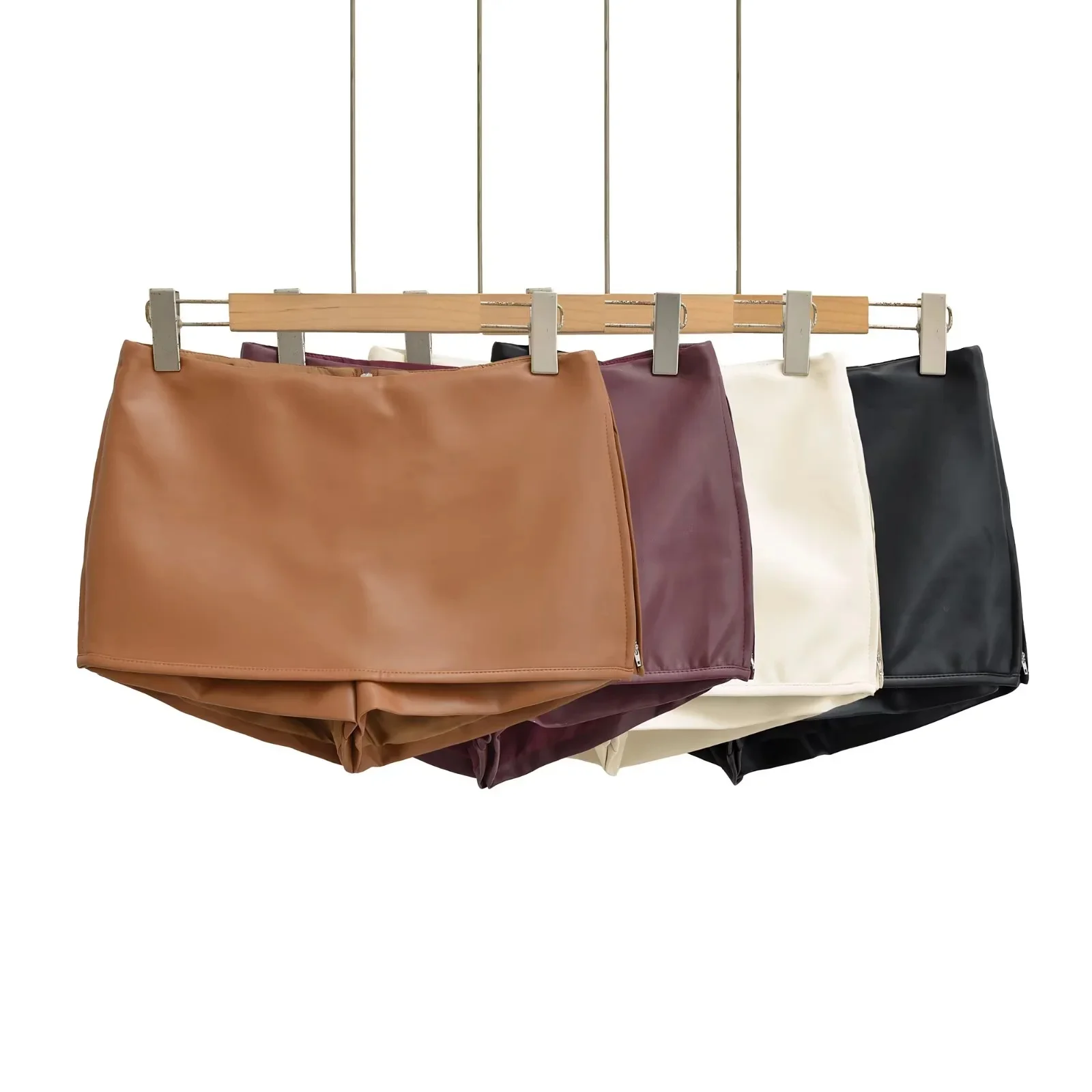 Retro Amerykańska Spódnica z Niskim Stanem z PU Skóry Damska Spódnica w Kształcie Litery A z Podwójnym Zamkiem Błyskawicznym na Wczesną Jesień Modna i Wszechstronna