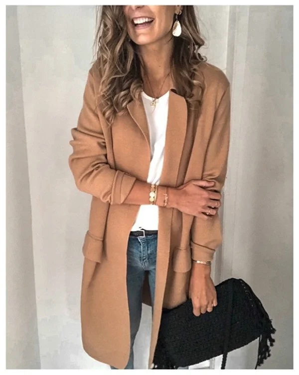 Autumn New Long SVE False ket Casual Jaet Women's Suit  Color Single Button Closure Long Sve Ladies' Faion