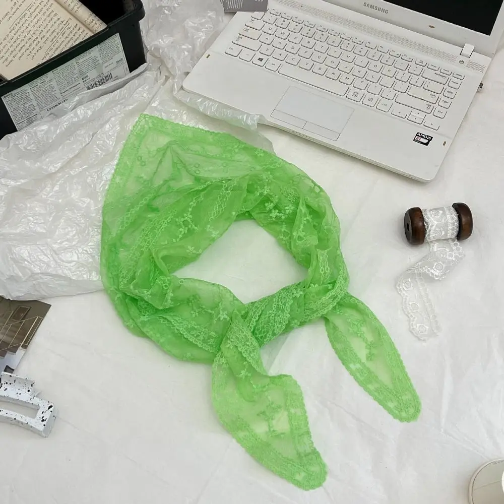 ผ้าพันคอลูกไม้สไตล์เรียบง่ายสไตล์ฝรั่งเศสผ้าพันคอแฟชั่นน่ารักผ้าโพกหัวสามเหลี่ยมขอบสายรัดที่รัดผมสำหรับเด็กผู้หญิง