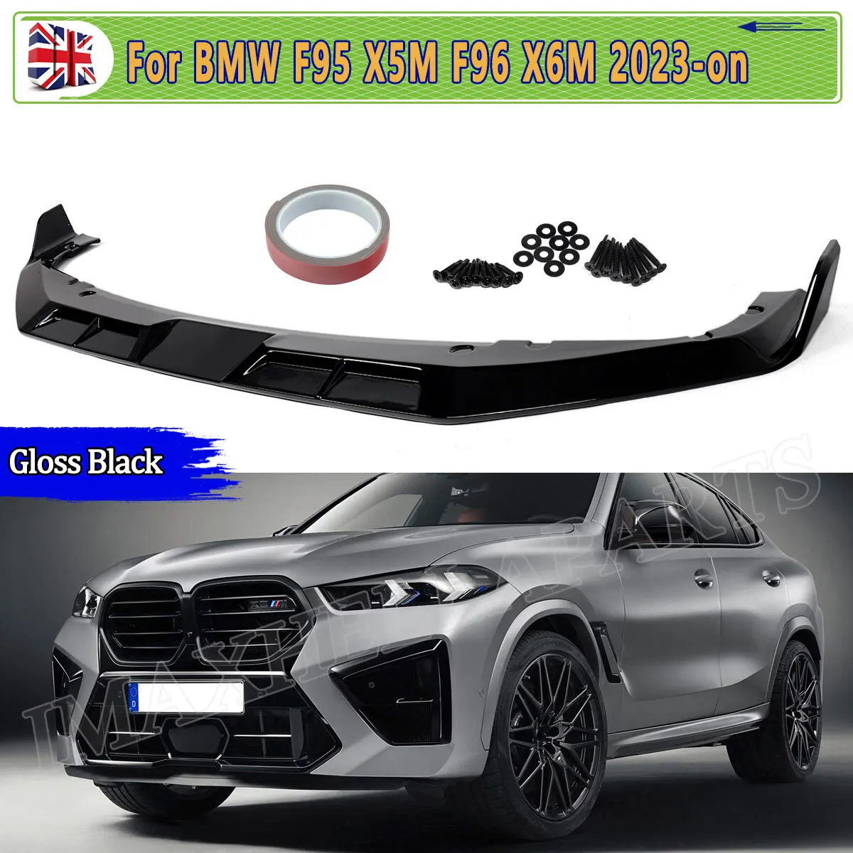 Replace FOR BMW X5M F95 F96 Whole Front Bumper Lip X6M G05 SPOILER M PERFORMANCE 2023 2024 FRONT LIP SPLITTER GLOSS BLACK Trim