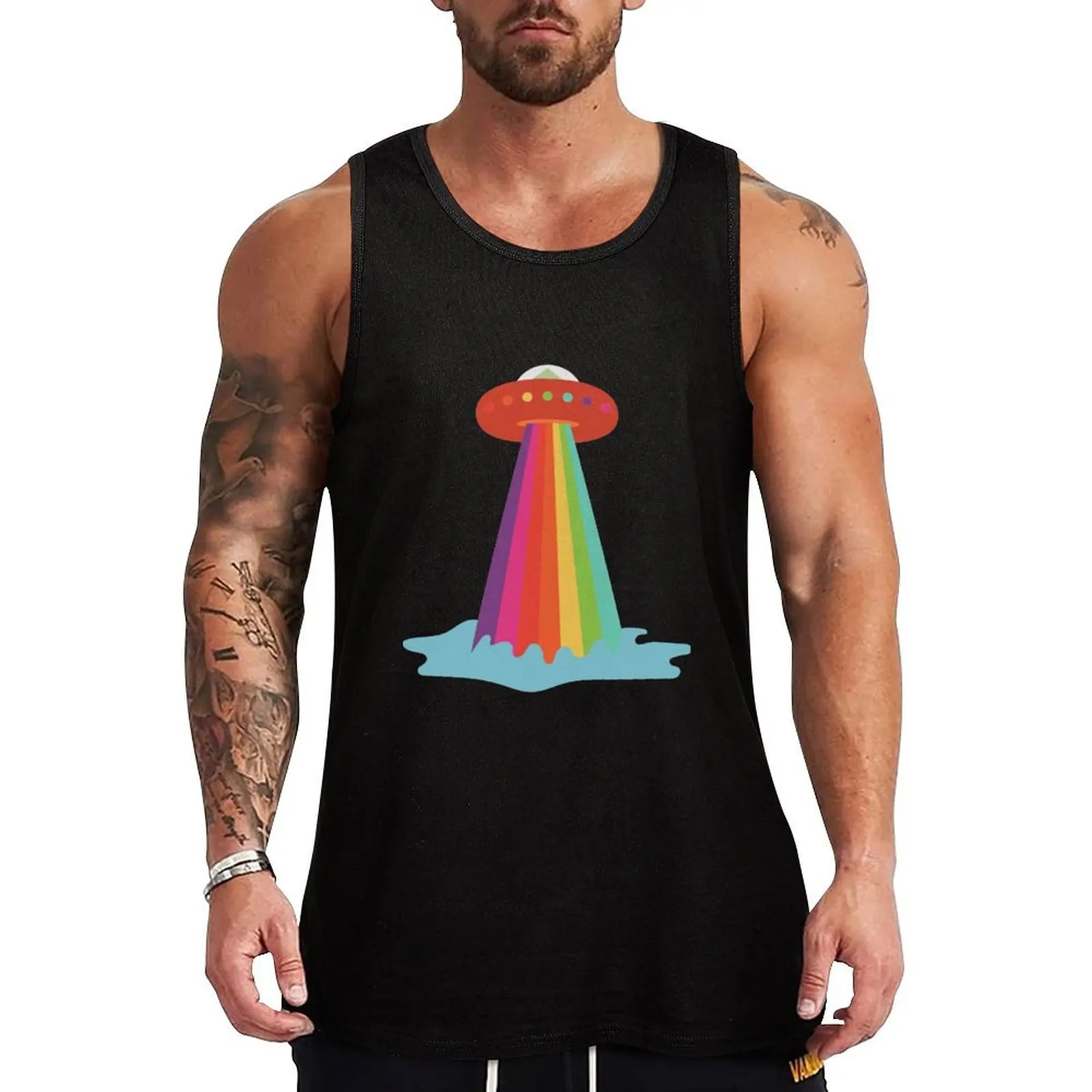 

Rainbow Spaceship Tank Top Athletic Gym Tank Top Sleeveless Quick Dry Training