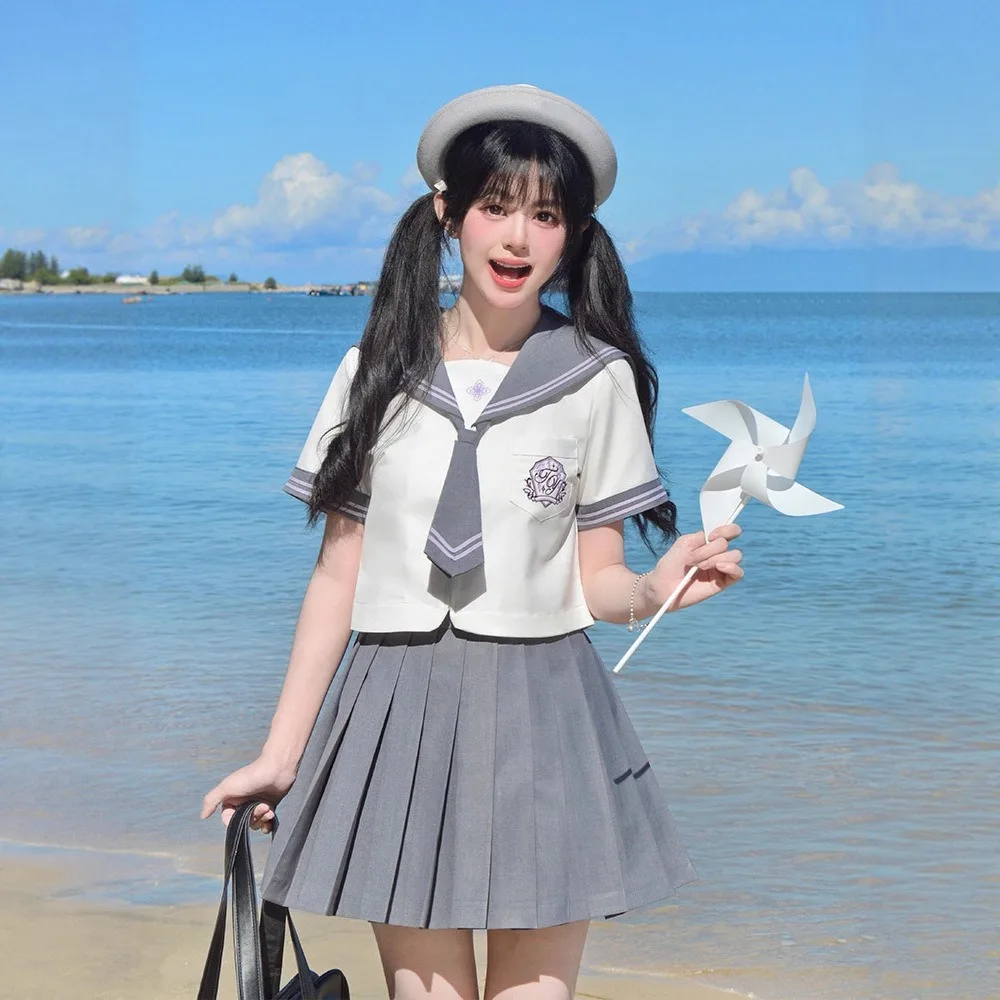 Authentic JK Sailor Suit Full Set,Double Breasted Skirt Basic College Student Outfit ForSchool Uniform Daily Wear&Anime Cosplay