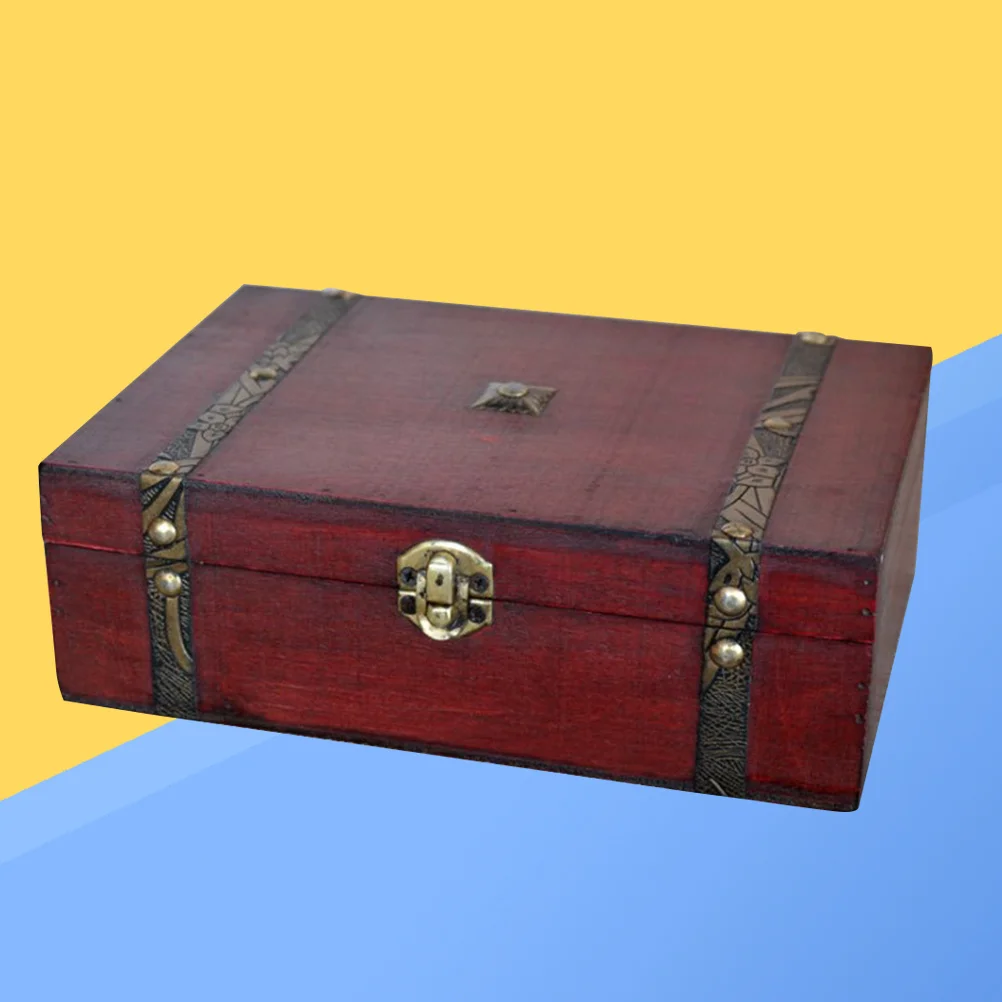 Rusty Bronze Fasteners Vintage Wood Box Carved Jewelry Storage Organizer Files Daily Articles Gift Wooden Treasure Case