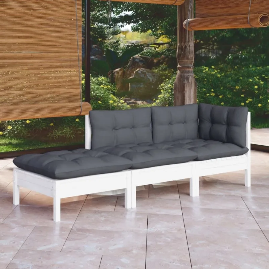

3 Piece Patio Lounge Set with Cushions Solid Pinewood
