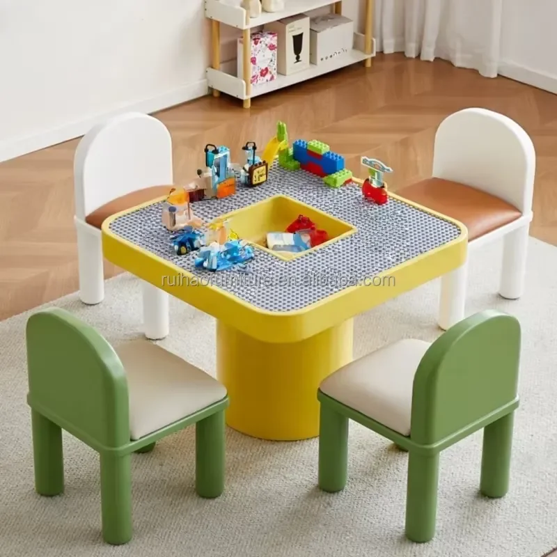 Modern Wooden Table And Chair Set For Kids High Quality Building Block Furniture Customizable Color Size OEM Factory Support