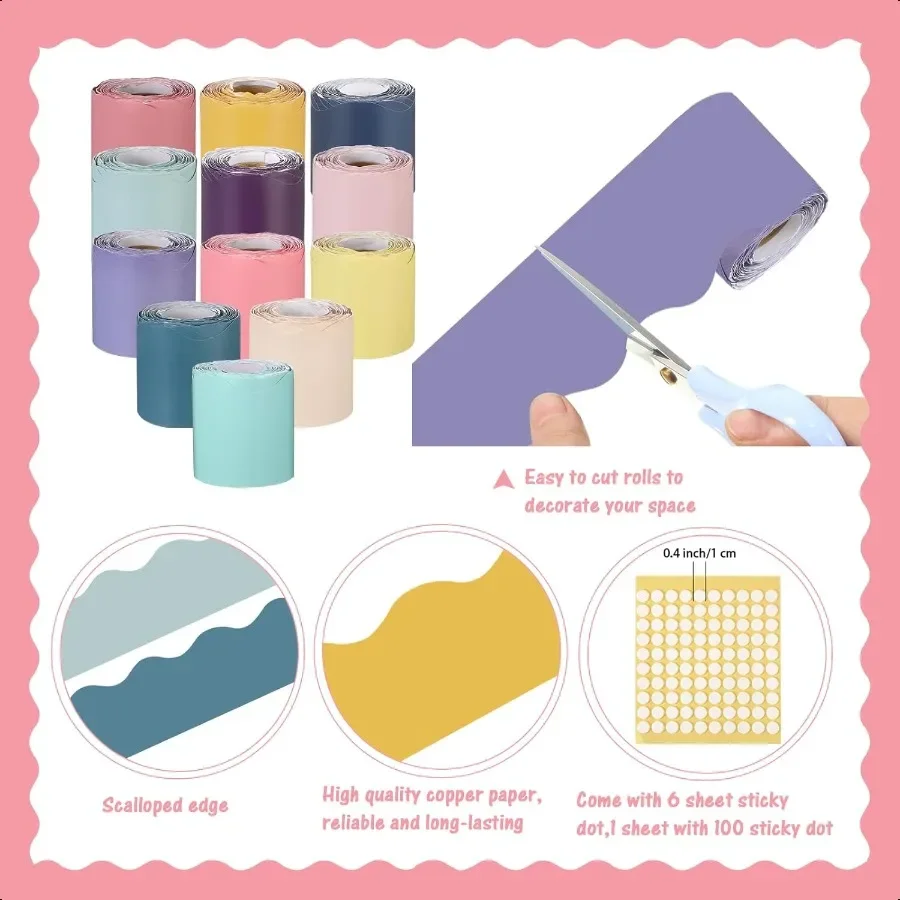 Zhanmai 12 ม้วน 594ft ห้องเรียน Bulletin Board ชุดตกแต่งห้องเรียนที่มีสีสันเส้นขอบสําหรับ Bulletin Board สําหรับฤดูร้อนกลับ t