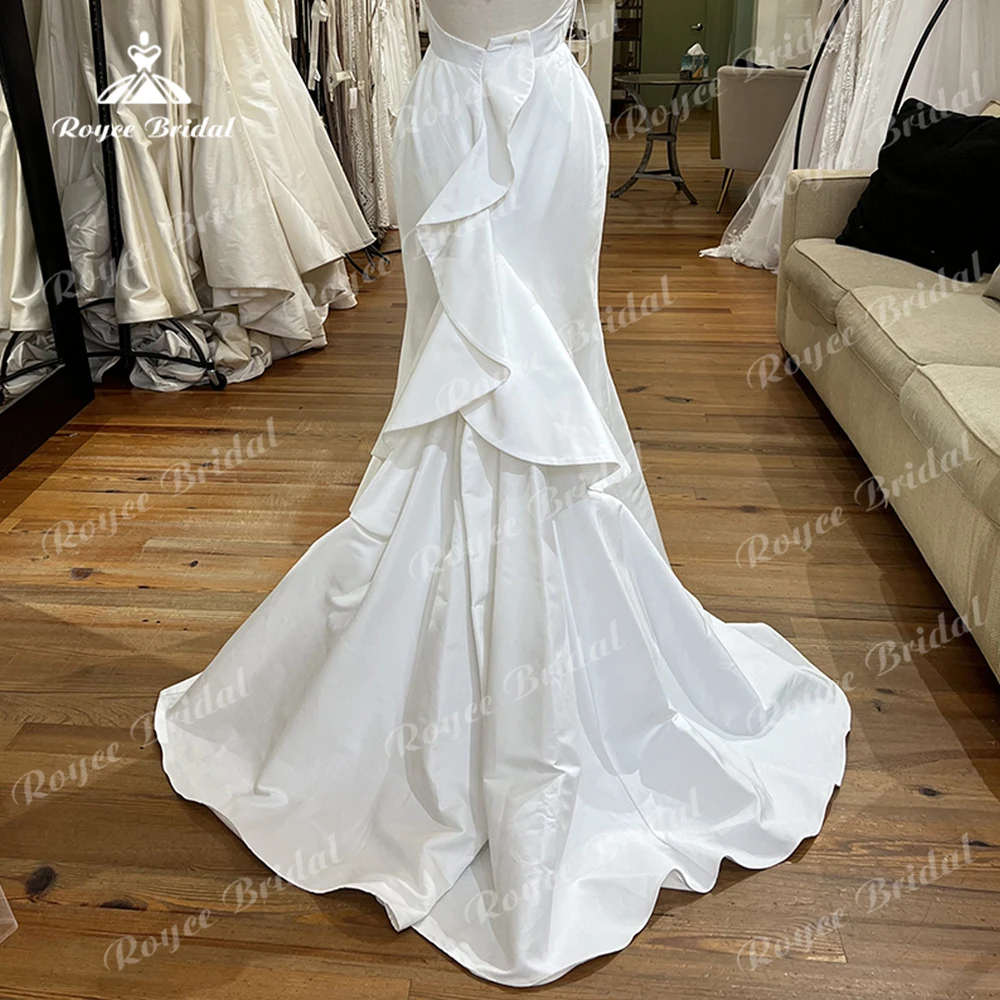 Simple Sexy Strapless Open Back Button Sleeveless Pleat Satin Mermaid Wedding Dress Boho Bridal Gowns Sweep Vestidos De Novia