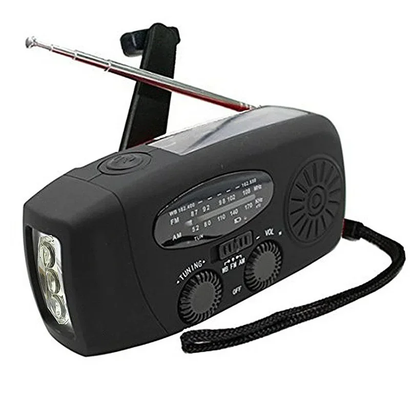 Multifunctional Solar Hand Crank Radio FM AM WB NOAA Weather Radio 2000mAh USB Charging Emergency Stonego Speaker Devices