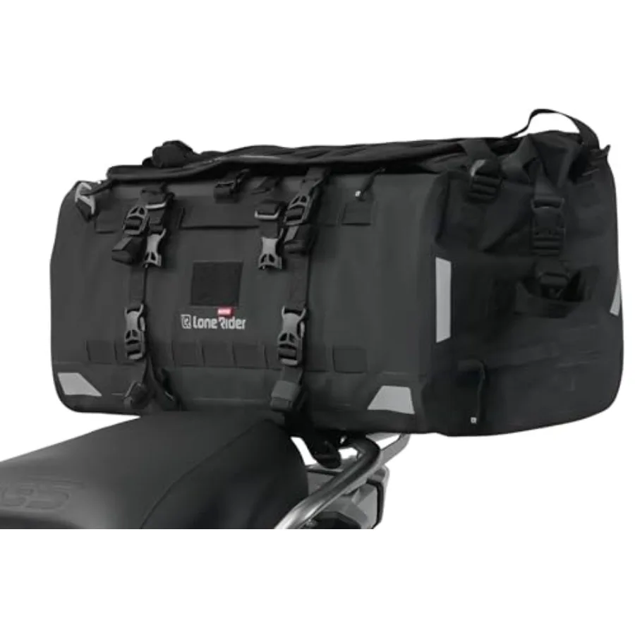 

Waterproof Motorcycle Tail Bag 30L Motorbike Soft Luggage Expandable Rear Rack Roll Bag with MOLLE Straps Rolltop Seal