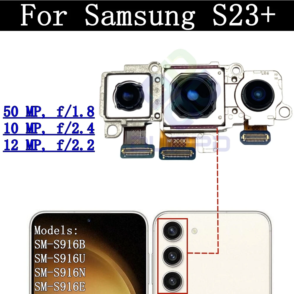 Back Camera Cover Lens For Samsung Galaxy S23+ SM-G916B Telephoto + Wide + Main Front Rear Camera Module Flex Parts