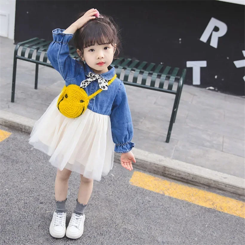 small baby infant girls full sleeve outfits spring summer dot bow mesh dresses newborn clothing kids costume clothes 0-24Month