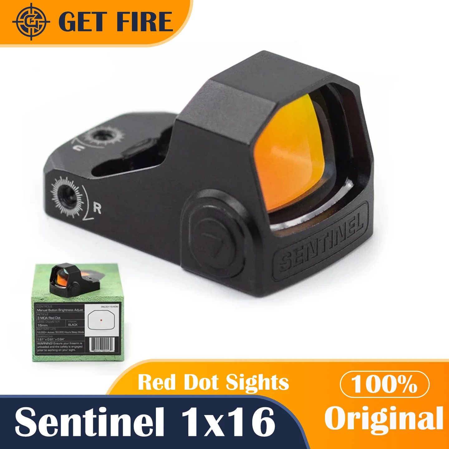 

Sentinel 1x16 Compact Reflex 3 MOA Red Dot Sights RMSC Footprint Shake Wake Motion Sensing Manual Brightness for Glock 43X MOS