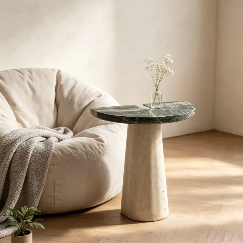 Two-tone stone side table for living room, bedroom, modern marble countertop