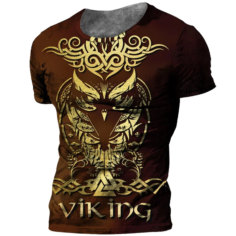 2024 New Vintage Viking Tattoo 3D Printed Men\'s T-shirt Odin Boat Round Neck Plus Size Loose Comfortable Breathable Fashion Top