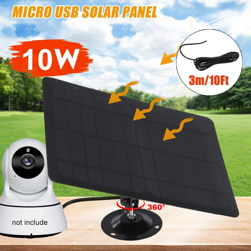 

5V 10W Solar Panel Waterproof Outdoor Camera Solar Panel 360° Adjustable Mounting with Micro USB Port for Security Camera