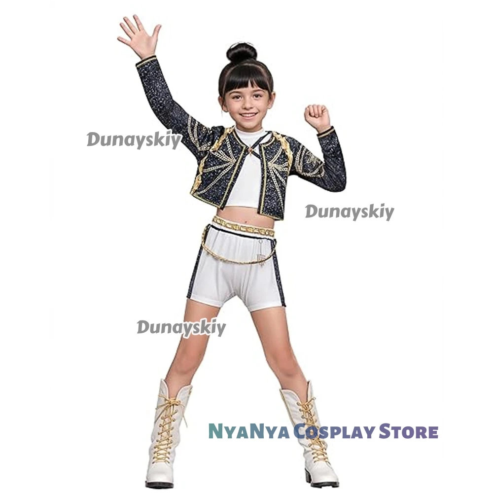 KPop De mon Hunter Girl Group Disfraz Rumi Mira Golden Conjunto de traje de cantante pop con estampado 3D Halloween ktaConjunto completo de Navidad