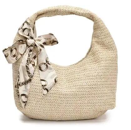

Straw Tote Handbag Beach Hand-Woven Clutch Purse Wrist Circle Shoulder Bag Cloud Summer Seaside Pack