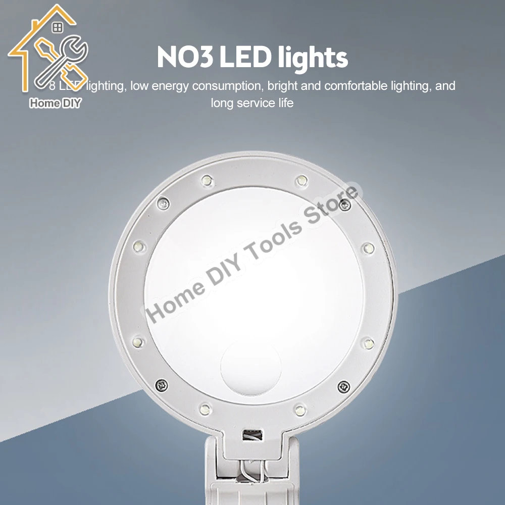 5X 11X Magnifying Glass with Light 8 LED Portable Folding Handheld Desktop Magnifier For Reading Repairing Jewelry Appraisal