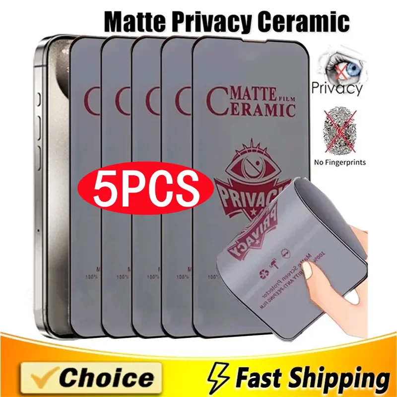 5Pcs Matte Ceramic Privacy Screen Protector For iPhone 15 13 12 11 14 Pro Max Mini Anti-spy Film For IPhone XS MAX X XR 7 8 Plus