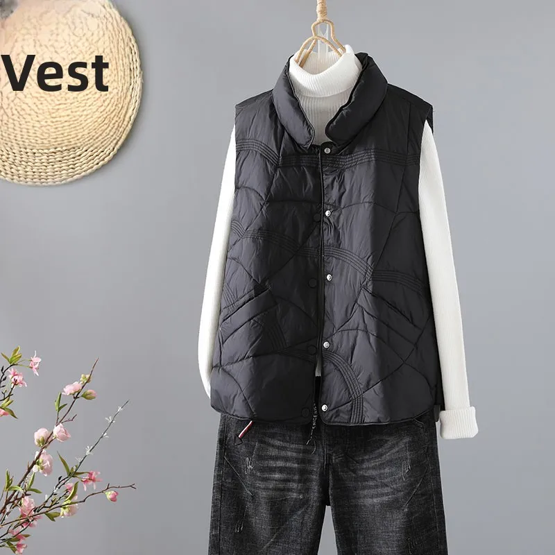 Lekka, ocieplana kamizelka bawełniana damska na jesień i zimę, ciepła, wygodna, z podszewką z polaru, idealna do dojazdów do pracy, zapinana na jeden guzik.