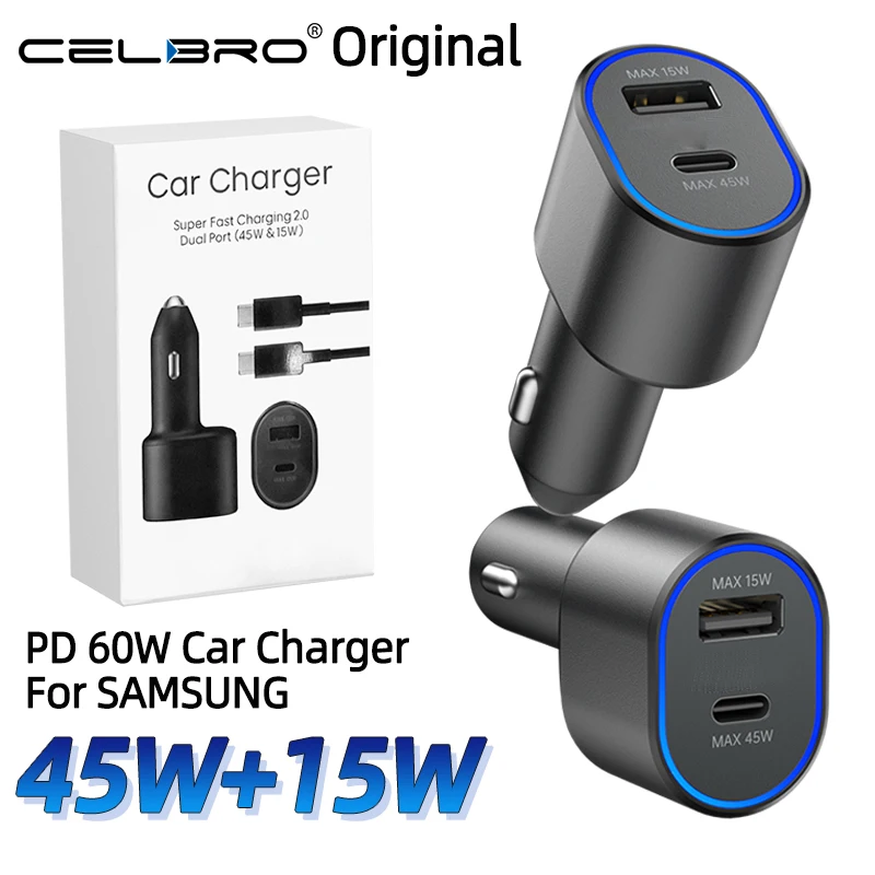 For SAMSUNG Car Charger Type C 60w 45w 15w PD Auto Cargador Fast Charging Cable For Samsung Galaxy S26 S25 S24 S23 Z Fold 8 7 6