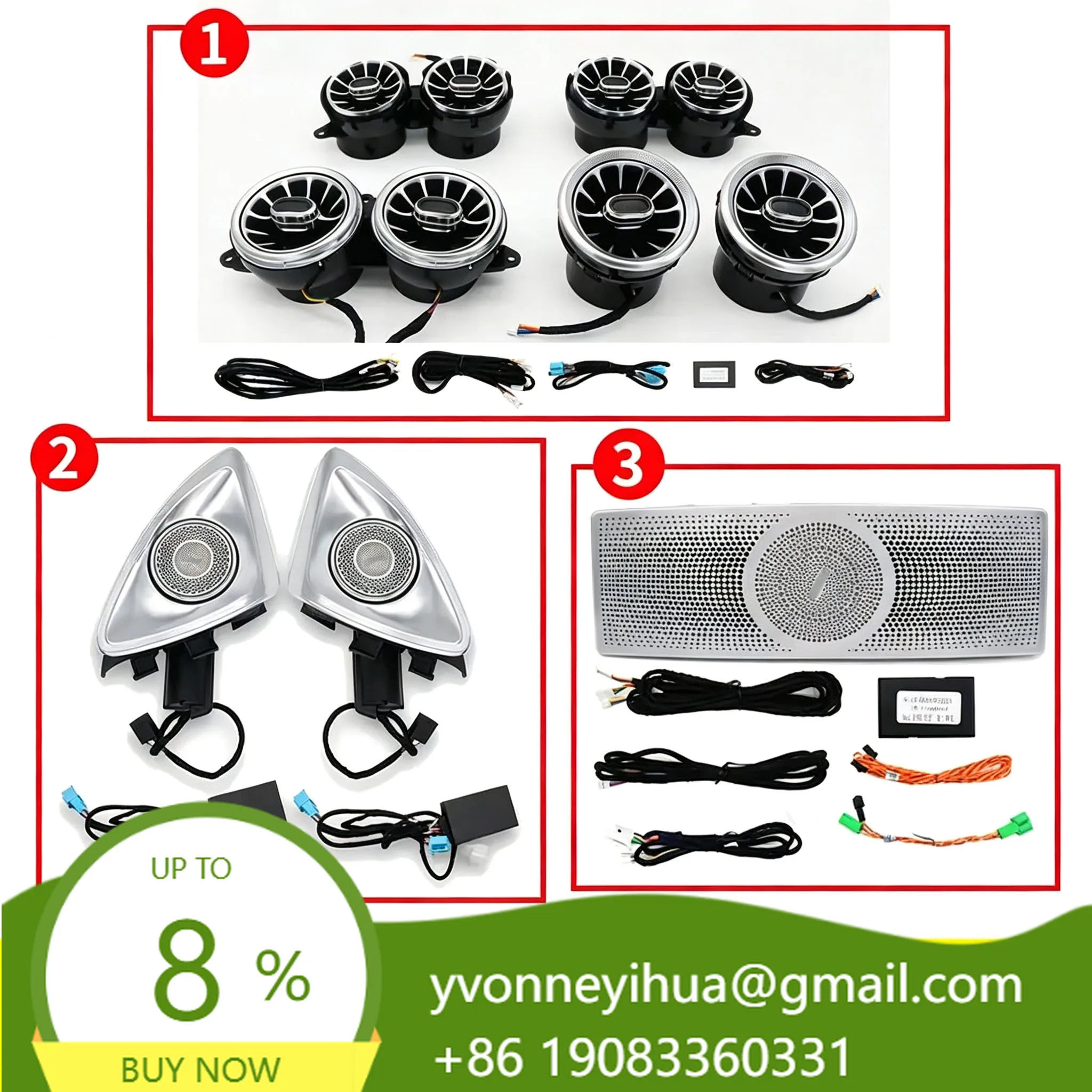 Autowellus Interior Retrofit For W222 64 Colors 12V 10W LED Atmosphere Lamp Turbine Air Outlet Rotary Tweeter Roof