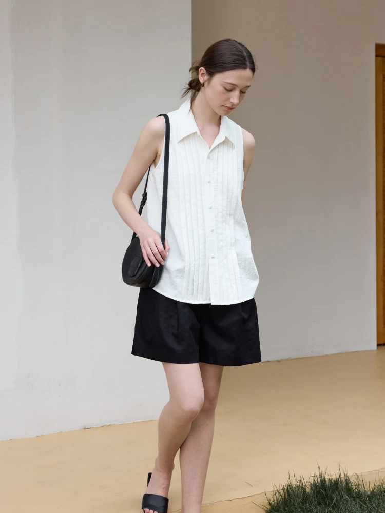 

Cmon Summer Accordion Pleat Design Svel irt Women Loose irt Sle Vest Top Simple Commute Sle UV Protection