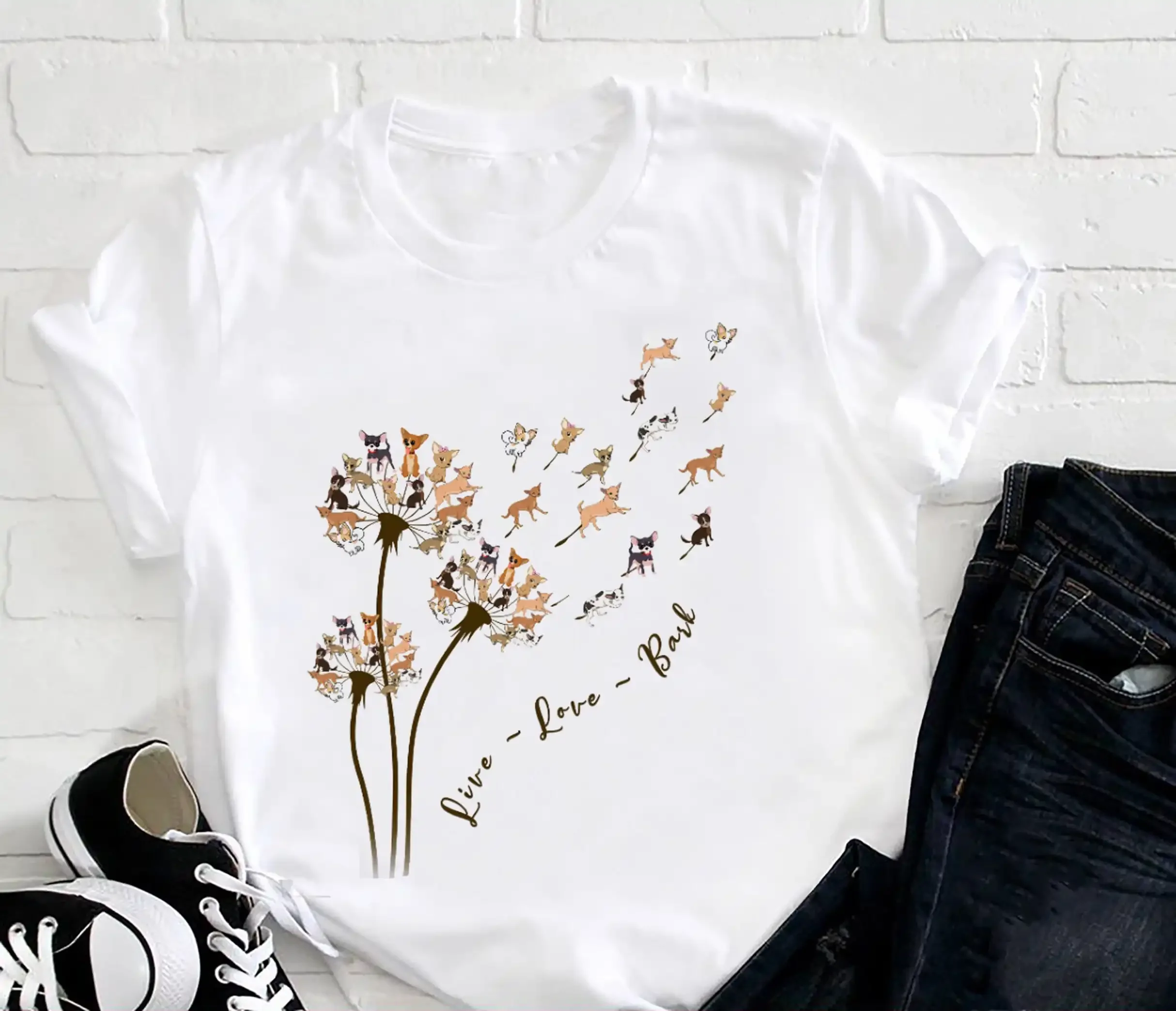 Chihuahua Dandelion Flower T Shirt Dog Lover Live Love Bark Mom Idea