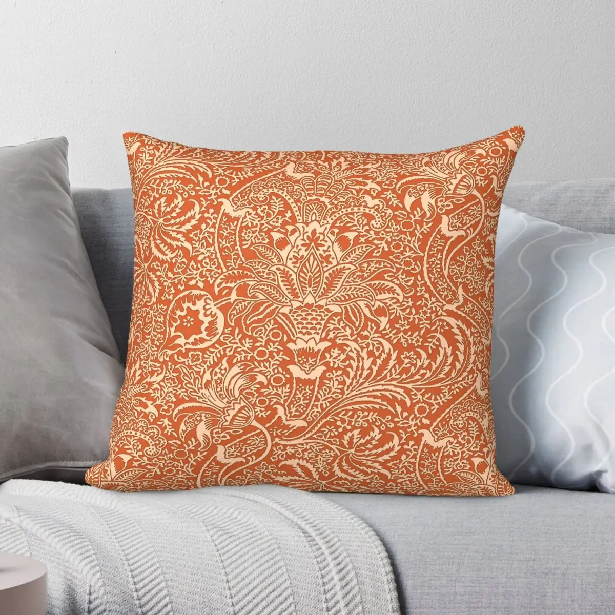 William Morris Coral Orange Peach Pillowcase Polyester Linen Velvet Pattern Zip Decorative Pillow Case Room Cushion Cover