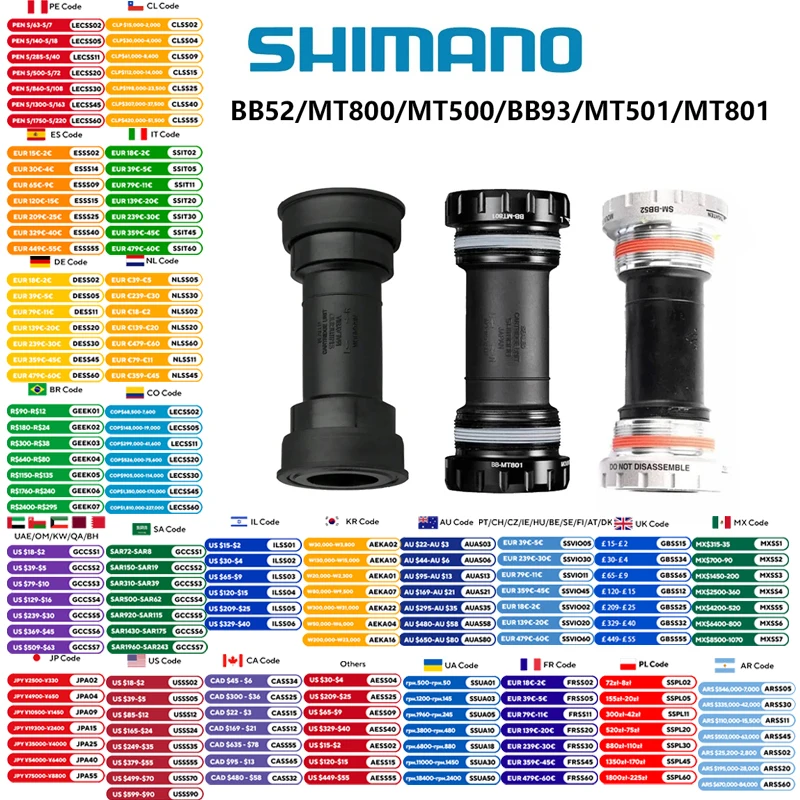 

Shimano Bottom Bracket BB52 MT801 BB93 MT501 MT500 BSA Fits 68/73mm MT500 PA MT800 PA Press Fits 89.5/92mm For Mountain Bike