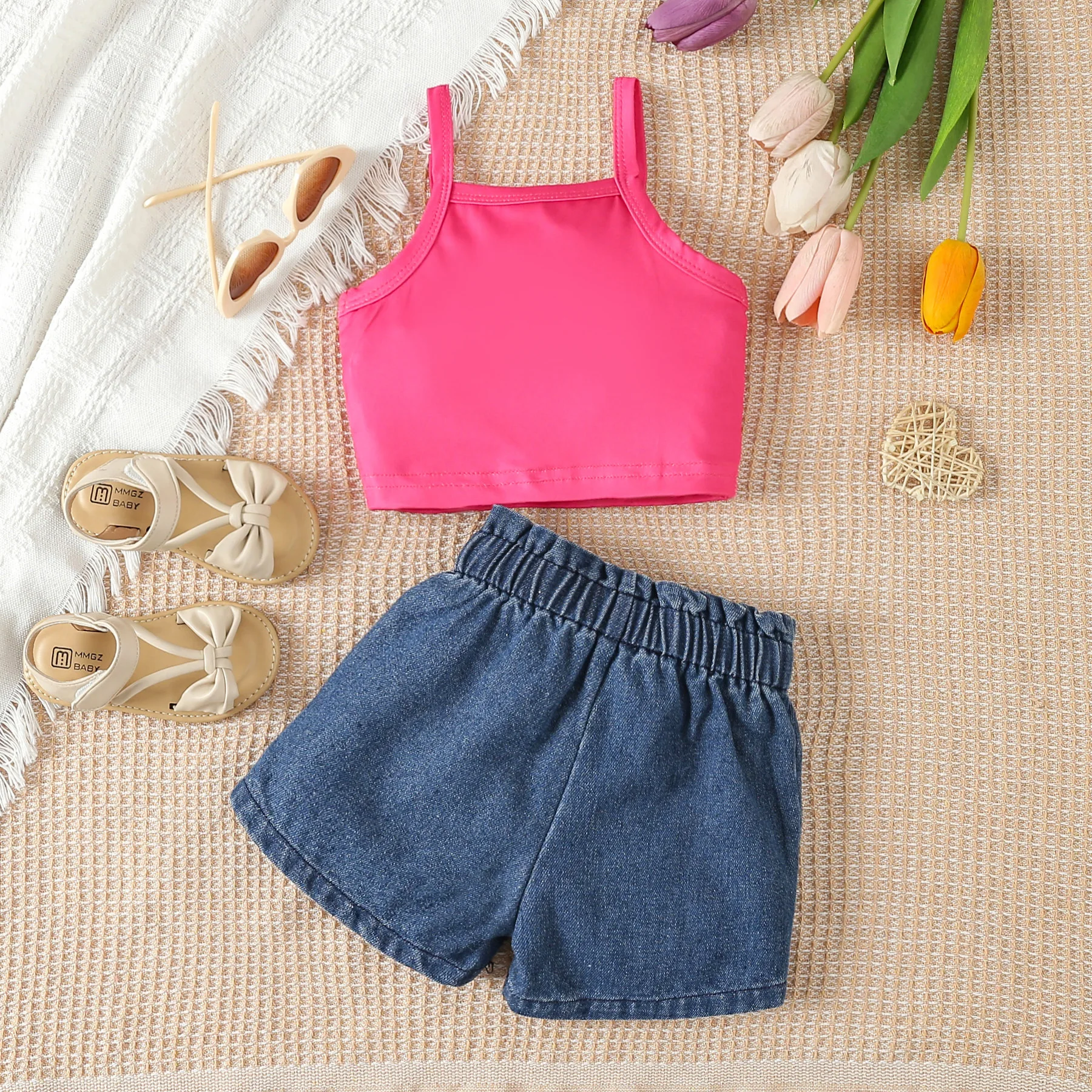 2Piece Summer Toddler Girl Set Outfit Korean Fashion Letter Sleeveless Cotton Baby Tops+Denim Shorts Kids Boutique Clothes BC519