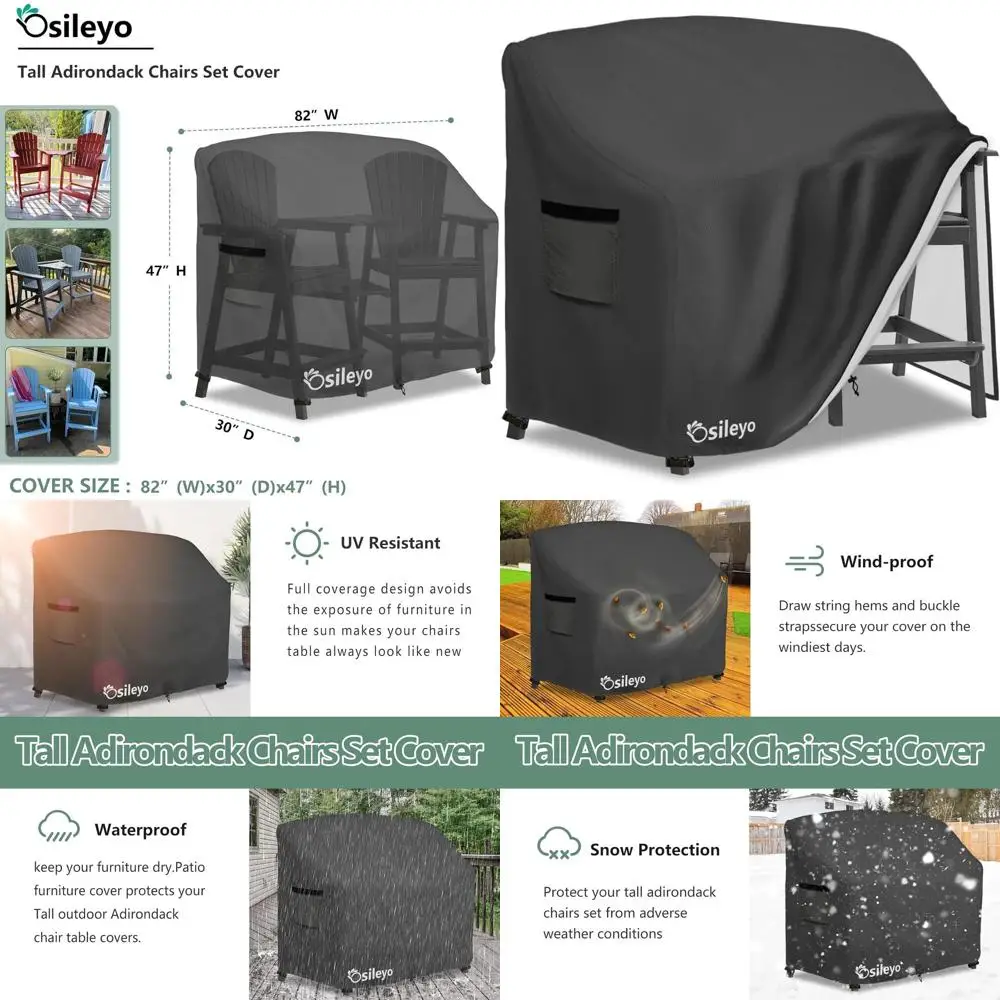 

Водонепроницаемый сверхмощный уличный стул Адирондак и набор чехлов для балкона, табуретов для патио, черный